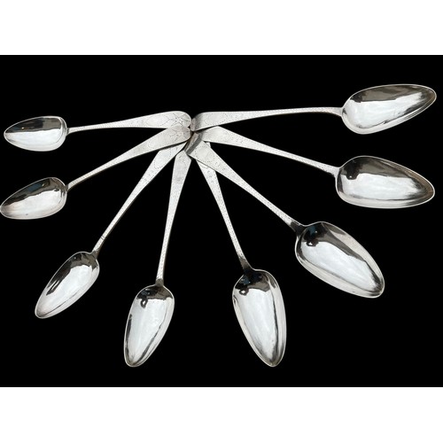 734 - AN EXTREMELY RARE SET OF 8 IRISH GEORGIAN BRIGHT CUT SILVER SERVING SPOONS BY JOSEPH SHEILS DUBLIN C... 