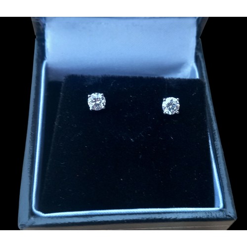 738 - A NEW PAIR OF DIAMOND (0.4ct TOTAL BRIGHT STONE ) SOLITAIRE 9ct WHITE GOLD EARRINGS WITH BUTTERFLY B... 