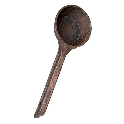 748 - A VERY LARGE 19c FRUITWOOD SCOOP CARVED ENTIRELY FROM 1 PIECE OF WOOD (POSSIBLY FROMA GRAIN MILL) WI... 