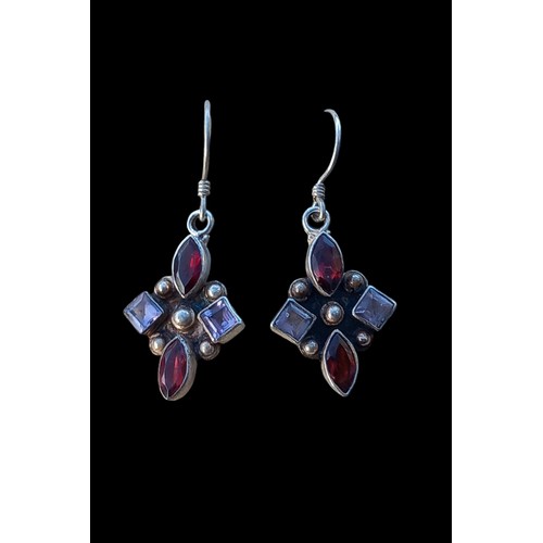 325 - SILVER RUBY/AMYTHEST DROP EARRINGS