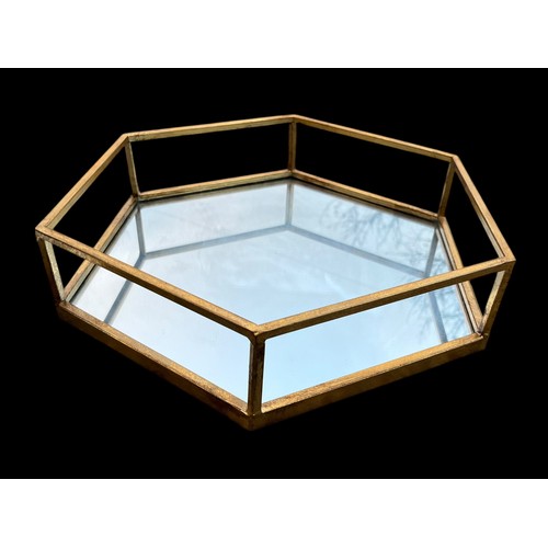 372 - 2 NEW GILT HEXAGONAL TRAYS WITH MIRROR INSET LARGEST IS 18