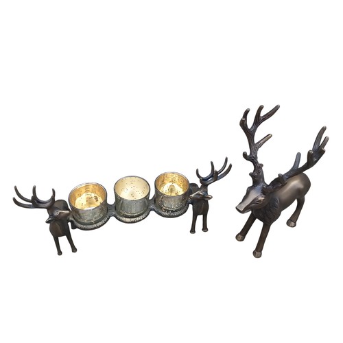 376 - NEW STAG CANDLE HOLDER AND FIGURINE