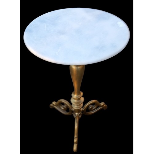 388 - NEW GILT PEDESTAL LAMP TABLE WITH MARBLE TOP