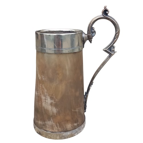 406 - A PLATED HORN TANKARD 7.5