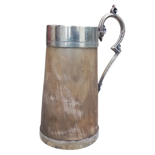 406 - A PLATED HORN TANKARD 7.5