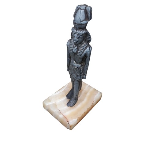 424 - A METAL EGYPTIAN FIGURE ON MARBLE BASE