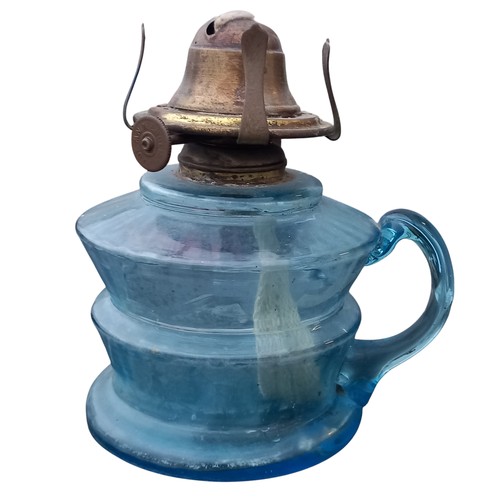 442 - BLUE GLASS FINGER OIL LAMP