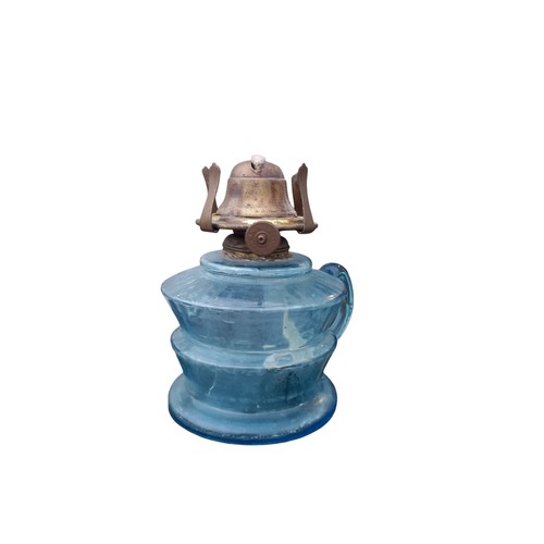 442 - BLUE GLASS FINGER OIL LAMP