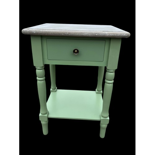 480 - A NEW SINGLE DRAWER GREEN BASE WITH WASHED TOP SIDE/LAMP TABLE