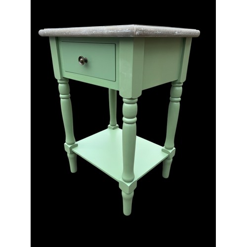 480 - A NEW SINGLE DRAWER GREEN BASE WITH WASHED TOP SIDE/LAMP TABLE