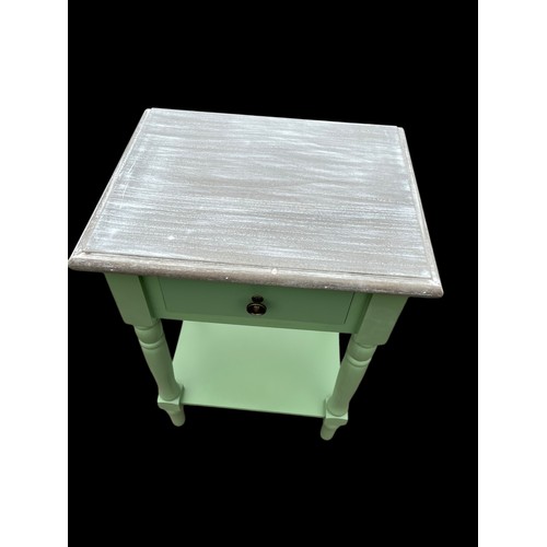 480 - A NEW SINGLE DRAWER GREEN BASE WITH WASHED TOP SIDE/LAMP TABLE