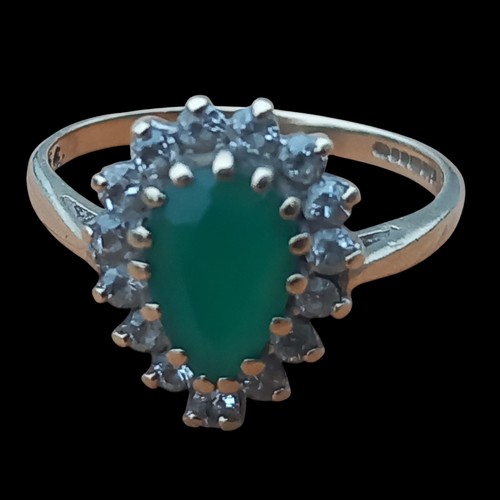 356 - A 9ct PEAR SHAPED EMERALD RING