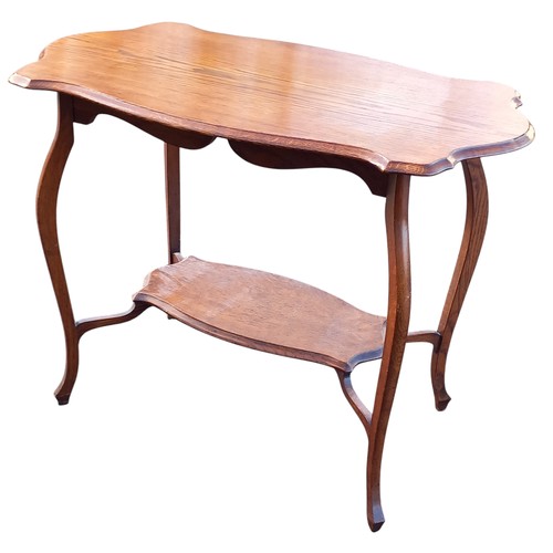 383 - ANTIQUE OAK SHAPED TOP TABLE WITH UNDER TRAY