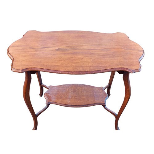 383 - ANTIQUE OAK SHAPED TOP TABLE WITH UNDER TRAY