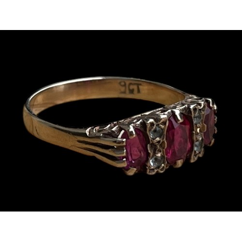 695 - A BEAUTIFULLY 9CT RING SET WITH RUBIES AND DIAMONDS