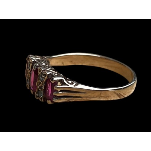 695 - A BEAUTIFULLY 9CT RING SET WITH RUBIES AND DIAMONDS