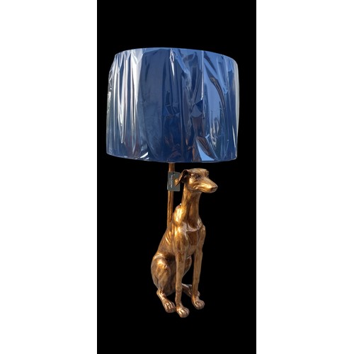 773 - PAIR OF NEW GILT DOG TABLE LAMPS WITH NEW SHADES 28