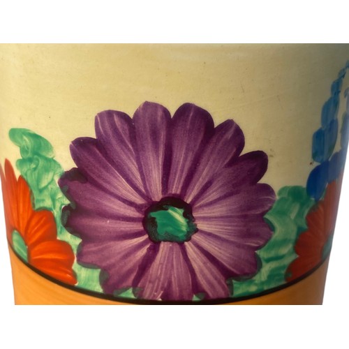 35 - A CLARICE CLIFF BIZARRE PATTERN PRESERVE POT (SLIGHT DAMAGE AS PER PHOTO)