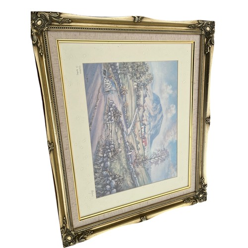 91 - A GILT FRAMED SIGNED R.W. YOUNG PRINT SLEMISH Co ANTRIM AND CHARLES McCAULEY PRINT