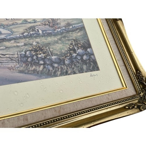 91 - A GILT FRAMED SIGNED R.W. YOUNG PRINT SLEMISH Co ANTRIM AND CHARLES McCAULEY PRINT