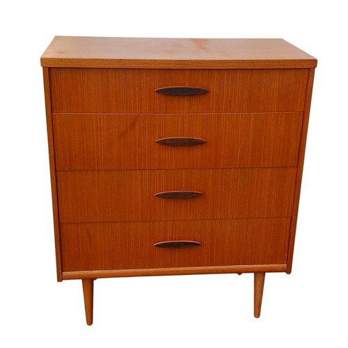 92 - 4 DRAWERED RETRO TEAK CHEST OF DRAWERS WITH ROSEWOOD HANDLES