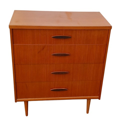 92 - 4 DRAWERED RETRO TEAK CHEST OF DRAWERS WITH ROSEWOOD HANDLES