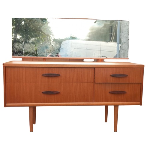 97 - 4 DRAWER RETRO TEAK DRESSING TABLE WITH ROSEWOOD HANDLES