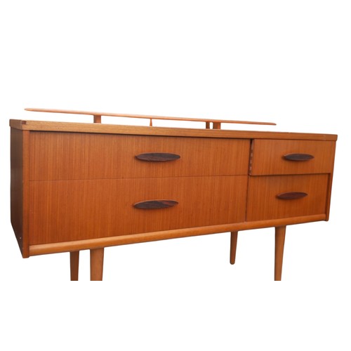 97 - 4 DRAWER RETRO TEAK DRESSING TABLE WITH ROSEWOOD HANDLES