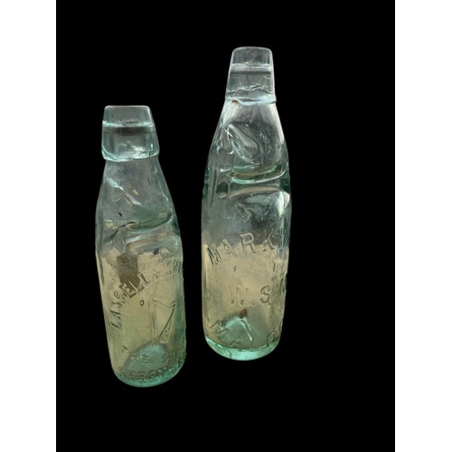 150 - 2 VINTAGE GLASS BOTTLES WITH MARBLE STOPPERS