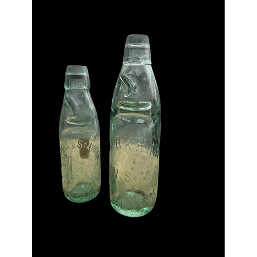 150 - 2 VINTAGE GLASS BOTTLES WITH MARBLE STOPPERS