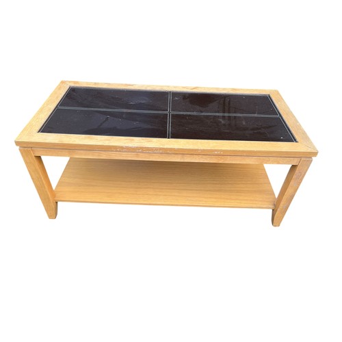 159 - OAK AND LEATHER TOP COFFEE TABLE