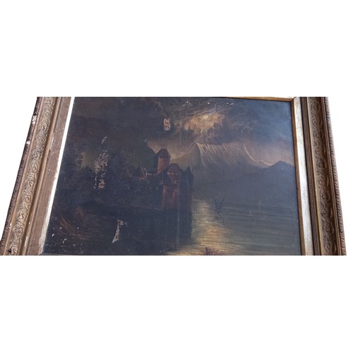 163 - A LARGE ANTIQUE OIL ON CANVAS IN GILT FRAME