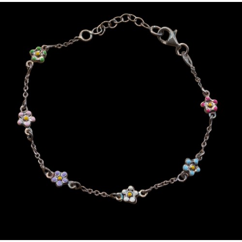 276 - A FLORAL DESIGN SILVER & ENAMEL BRACELET