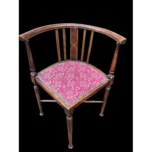 294 - A BEAUTIFUL PAIR OF ANTIQUE INLAID DARK OAK DINING CHAIRS