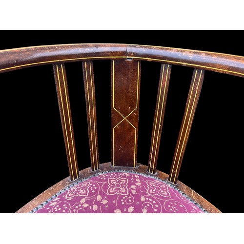 294 - A BEAUTIFUL PAIR OF ANTIQUE INLAID DARK OAK DINING CHAIRS