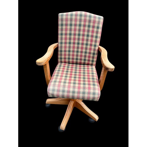 362 - A TARTAN ARMCHAIR ON WHEELS