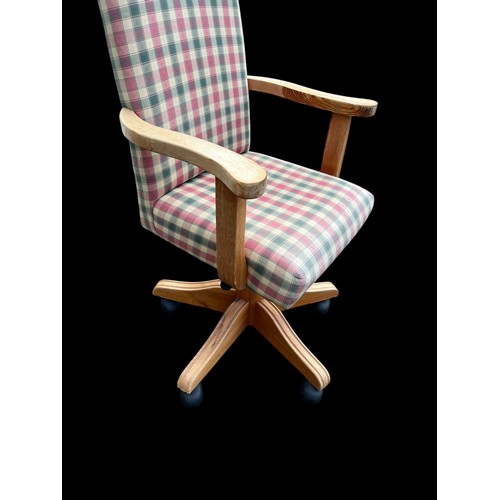 362 - A TARTAN ARMCHAIR ON WHEELS