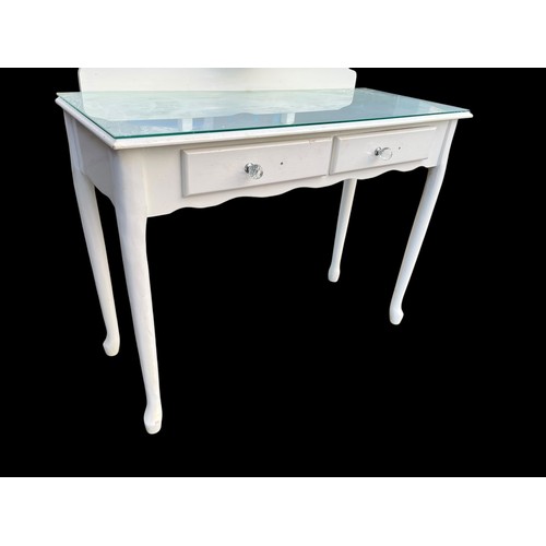 378 - A WHITE DRESSING TABLE WITH CRYSTAL HANDLES