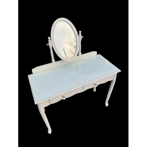 378 - A WHITE DRESSING TABLE WITH CRYSTAL HANDLES