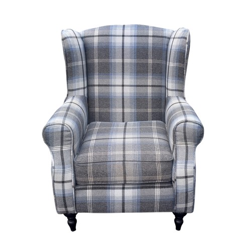 692 - A NICELY PATTERNED GREY WINGBACK ARMCHAIR