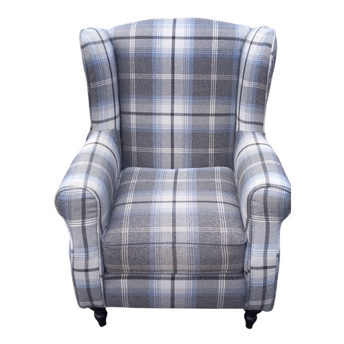 692 - A NICELY PATTERNED GREY WINGBACK ARMCHAIR