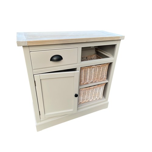 482 - A NEW FREY AND WASHED TOP SIDEBOARD  1 DOOR 1 DRAWER WITH 2 BASKETS