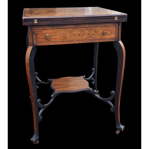 719 - A SUPERB ANTIQUE ROSEWOOD HEAVILY INLAID ENVELOPE TABLE