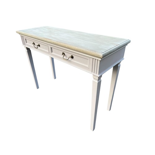 730 - A NEW 2 DRAWER CONSOL TABLE WITH A WASHED TOP