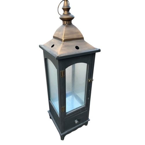 734 - A SET OF 3 NEW DARK GREY AND BRONZED FINISHED LANTERNS