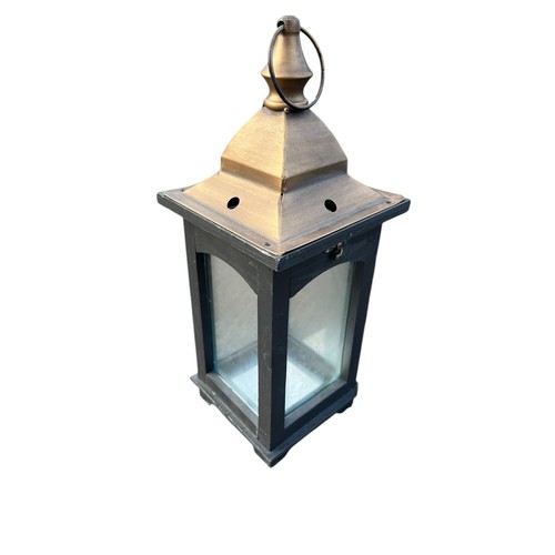 734 - A SET OF 3 NEW DARK GREY AND BRONZED FINISHED LANTERNS