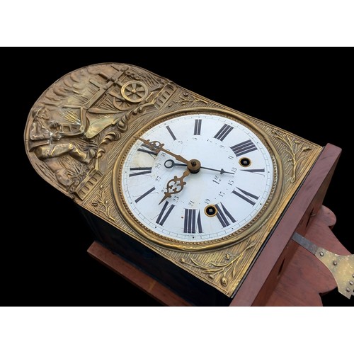 739 - A 19TH CENTURY FRENCH WALL CLOCK COMPLETE WITH PENDULUM & WEIGHTS