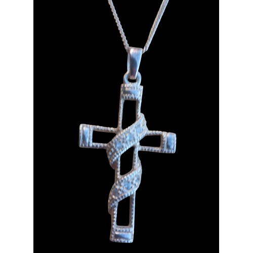 514 - A DIAMOND SET OPENWORK CROSS ON A SILVER CHAIN