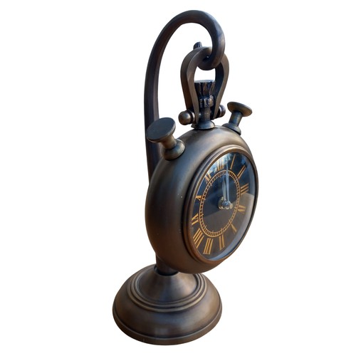 466 - A BRONZED FINISHED CLOCK AS A POCKET WATCH ON STAND