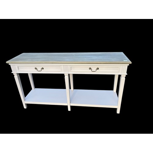 699 - A NEW LARGE 2 DRAWERED CONSOL TABLE ON 6 LEGS WITH SHELF BELOW